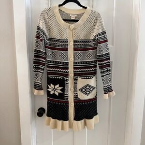 Sundance Fair Isle Nordic Print Lambswool Blend Cardigan Sweater Dress XS